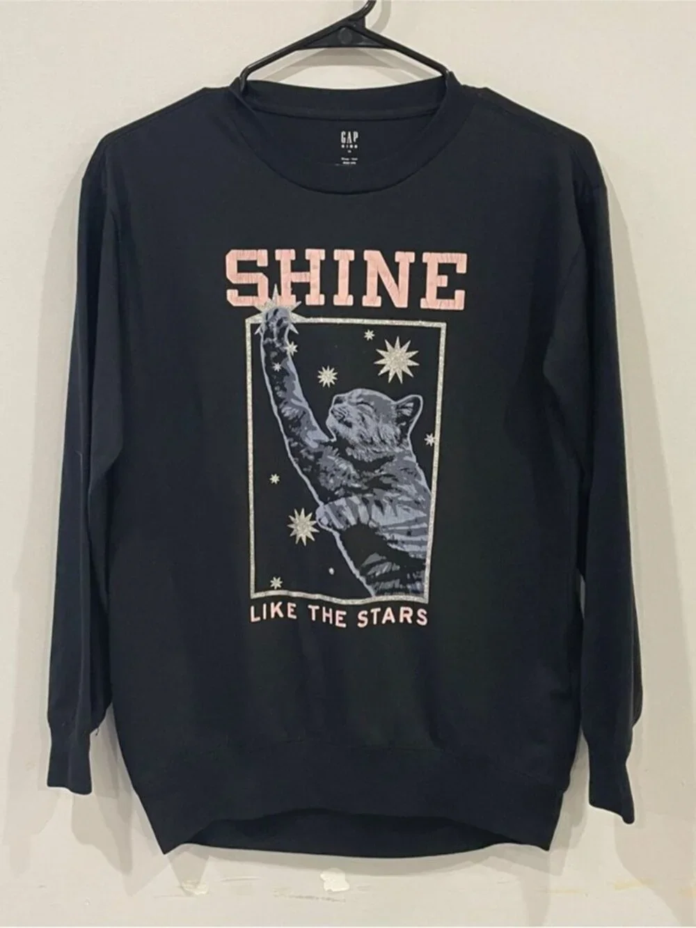 GAP Kids “Shine Like The Stars” Cat Graphic Sweatshirt Black Size 14